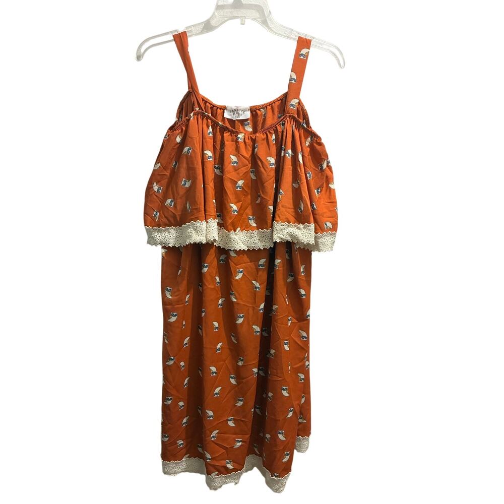 Janette Plus Orange Off-The-Shoulder Owl Print Mini Dress - Size 2X